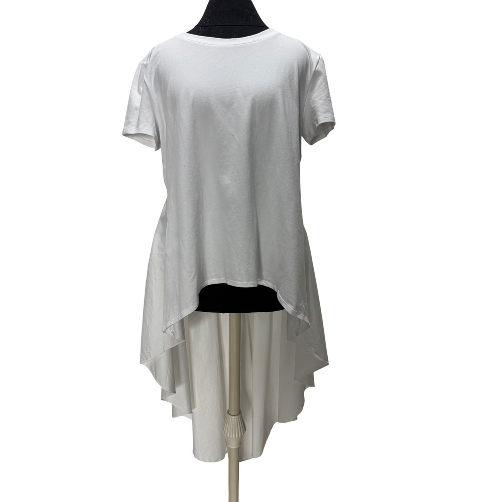 Studio F White High Low Pleated Back‎ T-Shirt Top NWT Size Large S222743